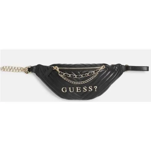 Guess Women`s Black Quilted Charm Chain Fanny Pack Belt Travel Bag Handbag