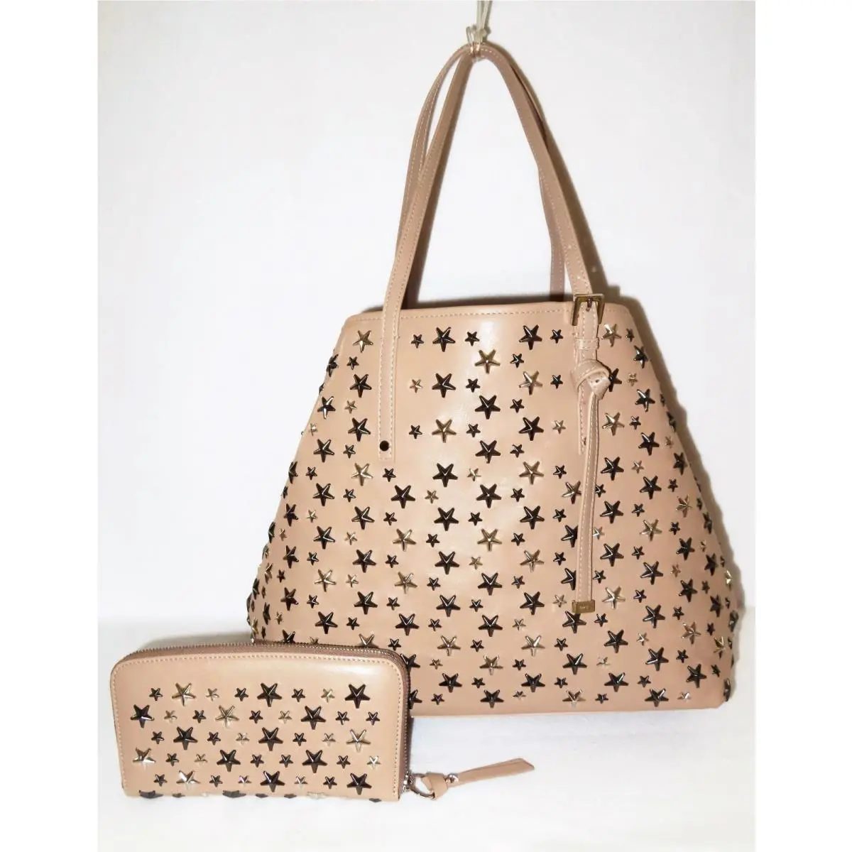 Jimmy Choo Sasha Pink Med Tote Filipa Wallet Silver Gunmetal Stars