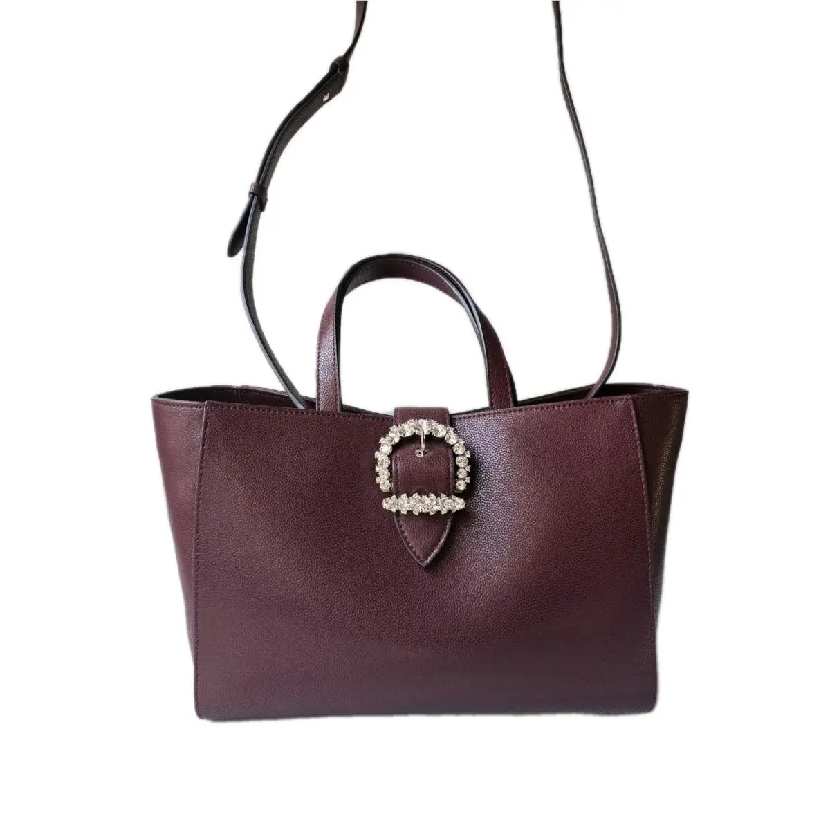Jimmy Choo Cherisi Tote Crossbody Handbag Burgundy Leather Crystal Buckle Medium