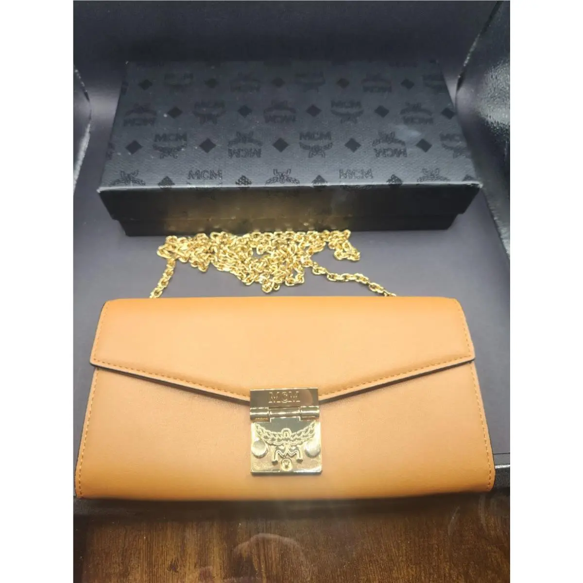 Mcm Patricia Cognnac Clutch Bag Wallet On Cha