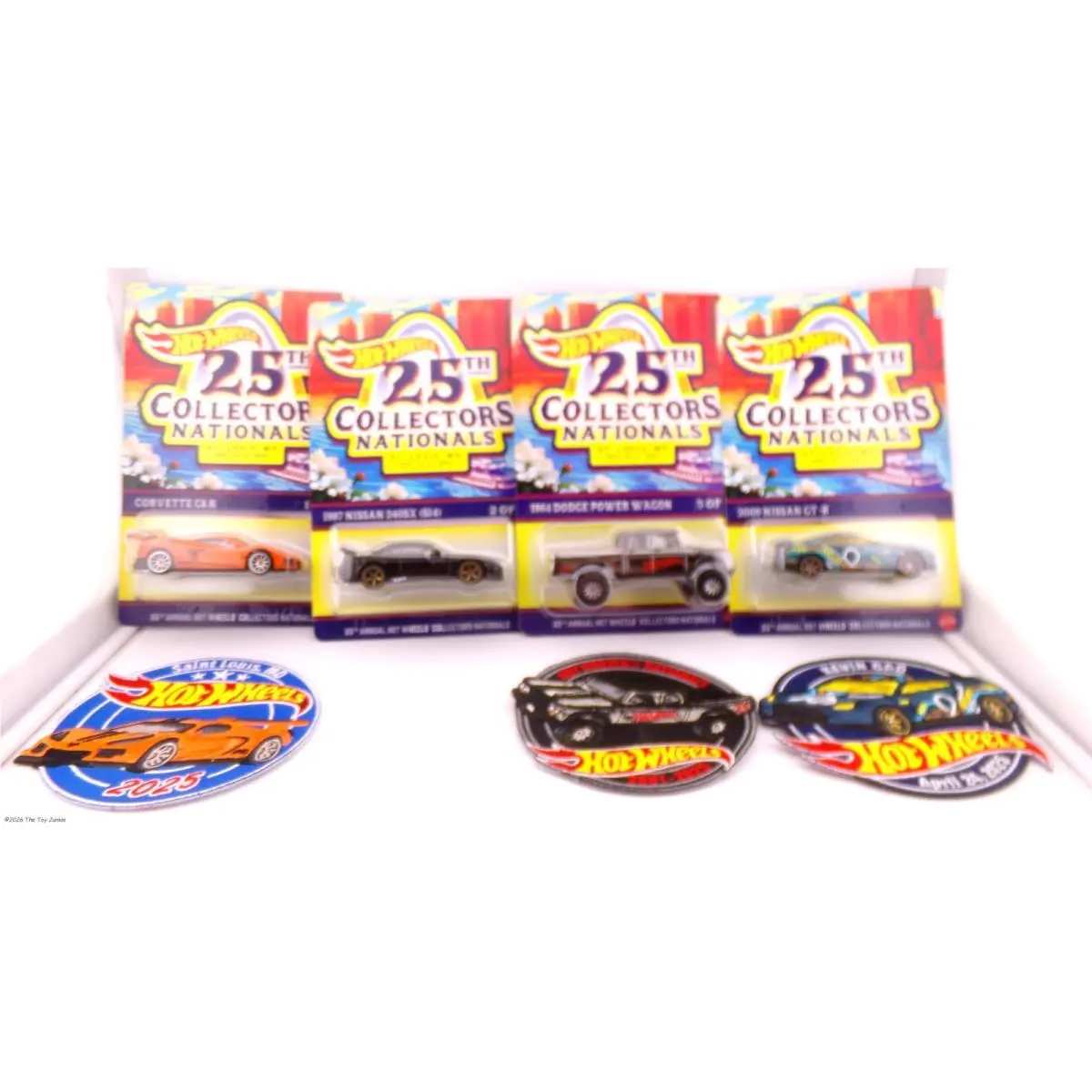 2025 Hot Wheels 25th Nationals Convention Set of 4 Cars and 3 Patches