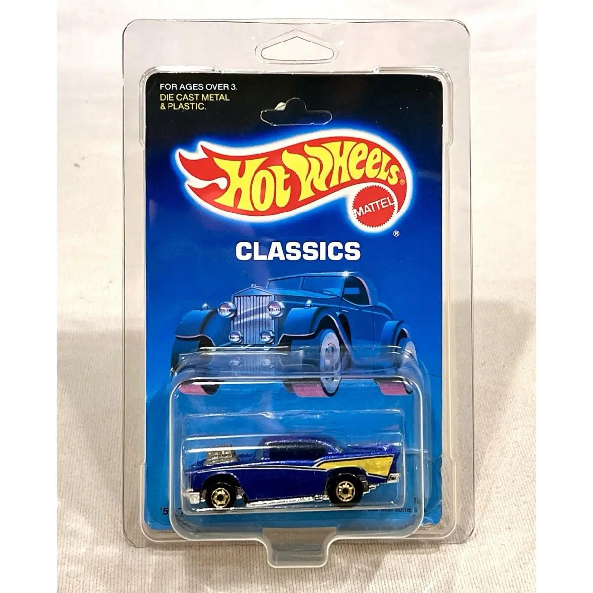1980s Hot Wheels `57 Chevy Metalflake Blue w/ Gho 1538 Rare NO Bowtie Tampo Moc