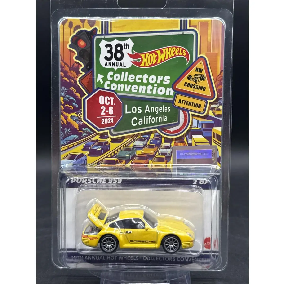 ​ 2024 Hot Wheels Yellow 959 Porsche 02957/06200 38th Lax Convention w Patch​