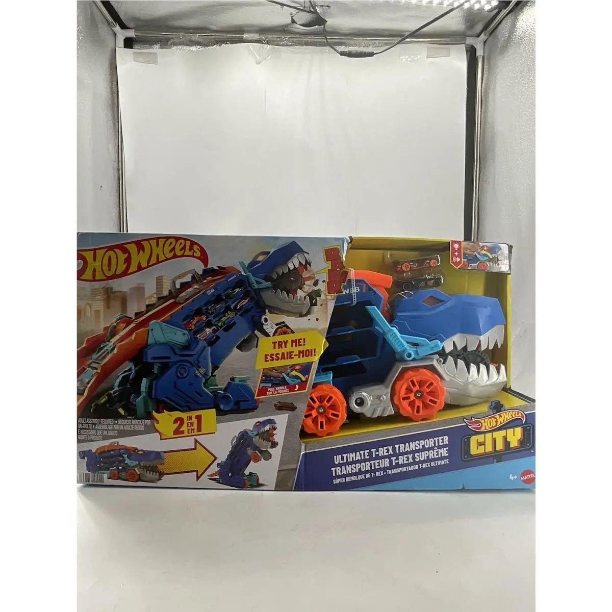 Hot Wheels City Toy Car Track Set Ultimate T-rex Transporter A268
