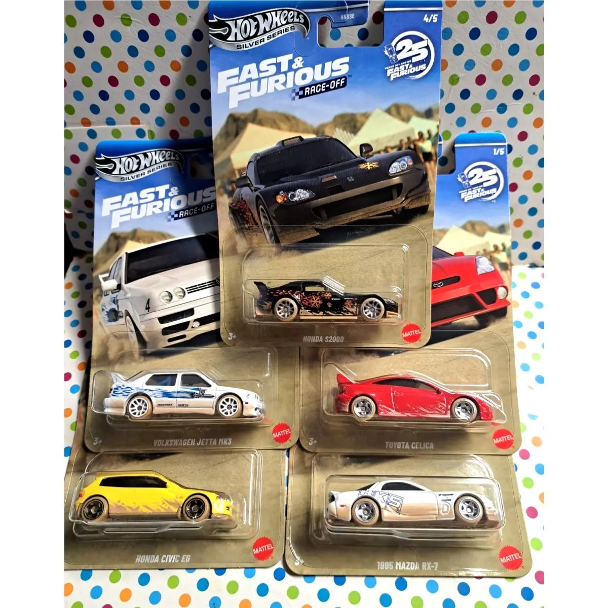 Hot Wheels Silver Series Set OF 5 Cars Fast Furious Race-off 25 Years