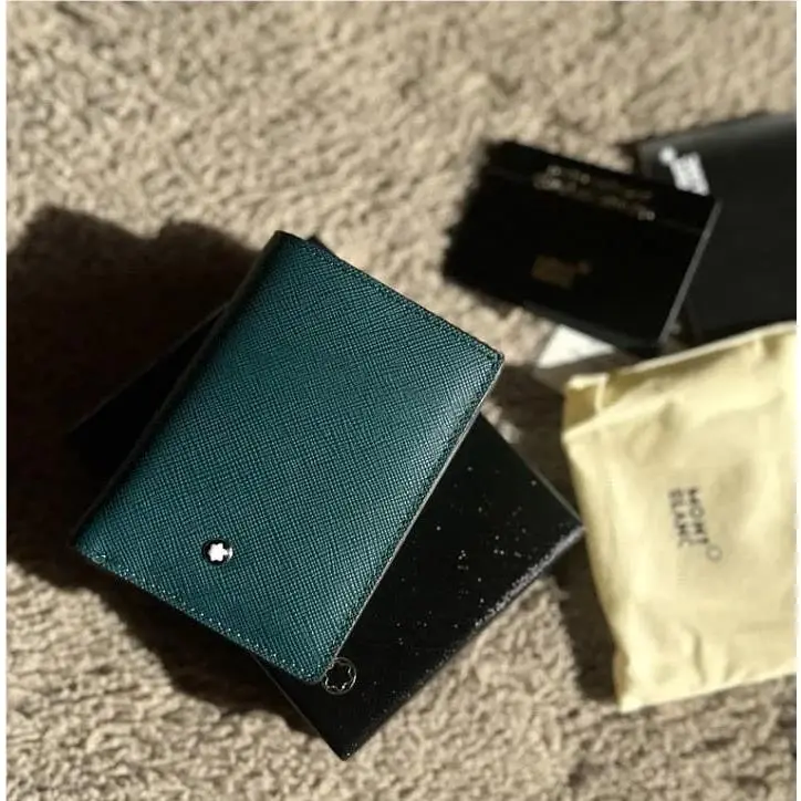 Montblanc Sartorial Blue Leather Card Holder 4CC Mini Wallet Mens Full Box