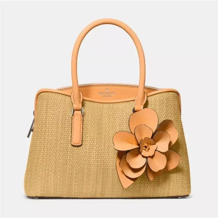 Kate Spade Thompson Street Small Satchel Crossbody Bag Straw Floral Charm Peach