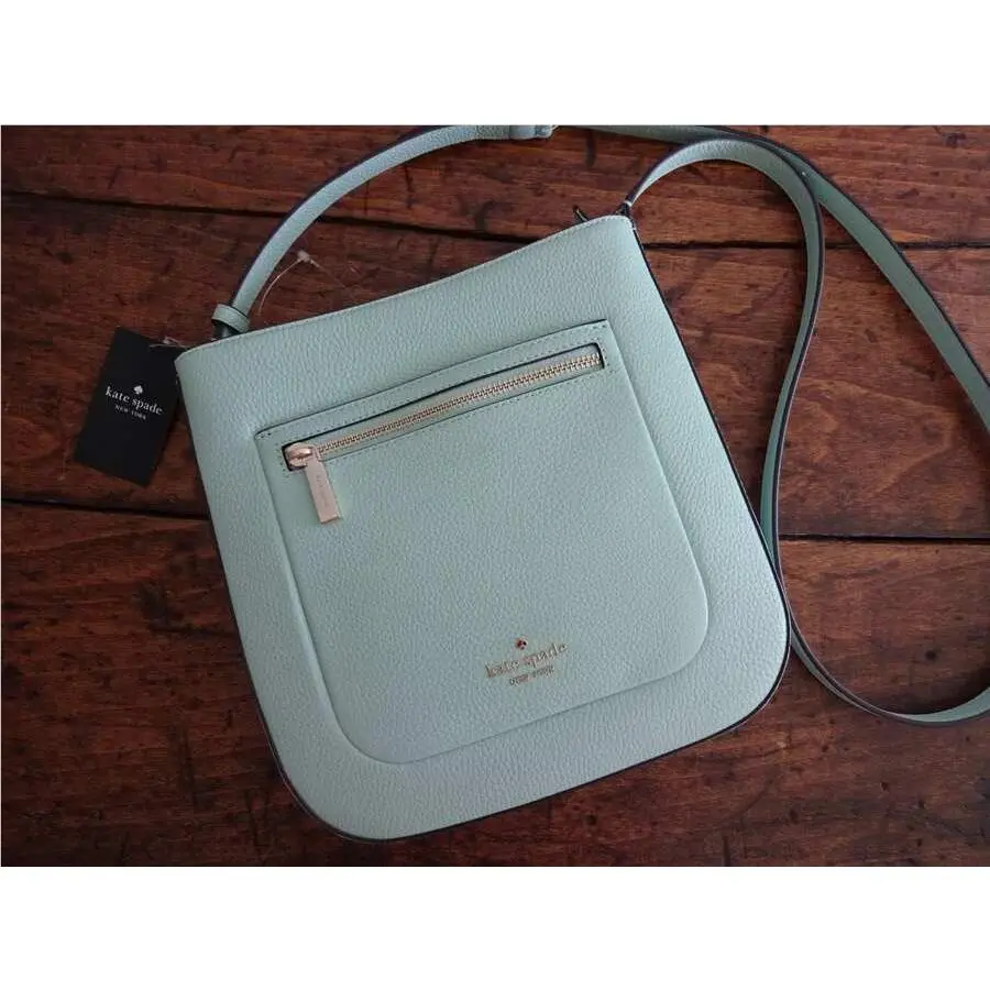 Kate Spade Leila Seawater Green Soft Pebble Leather Top Zip Crossbody Bag