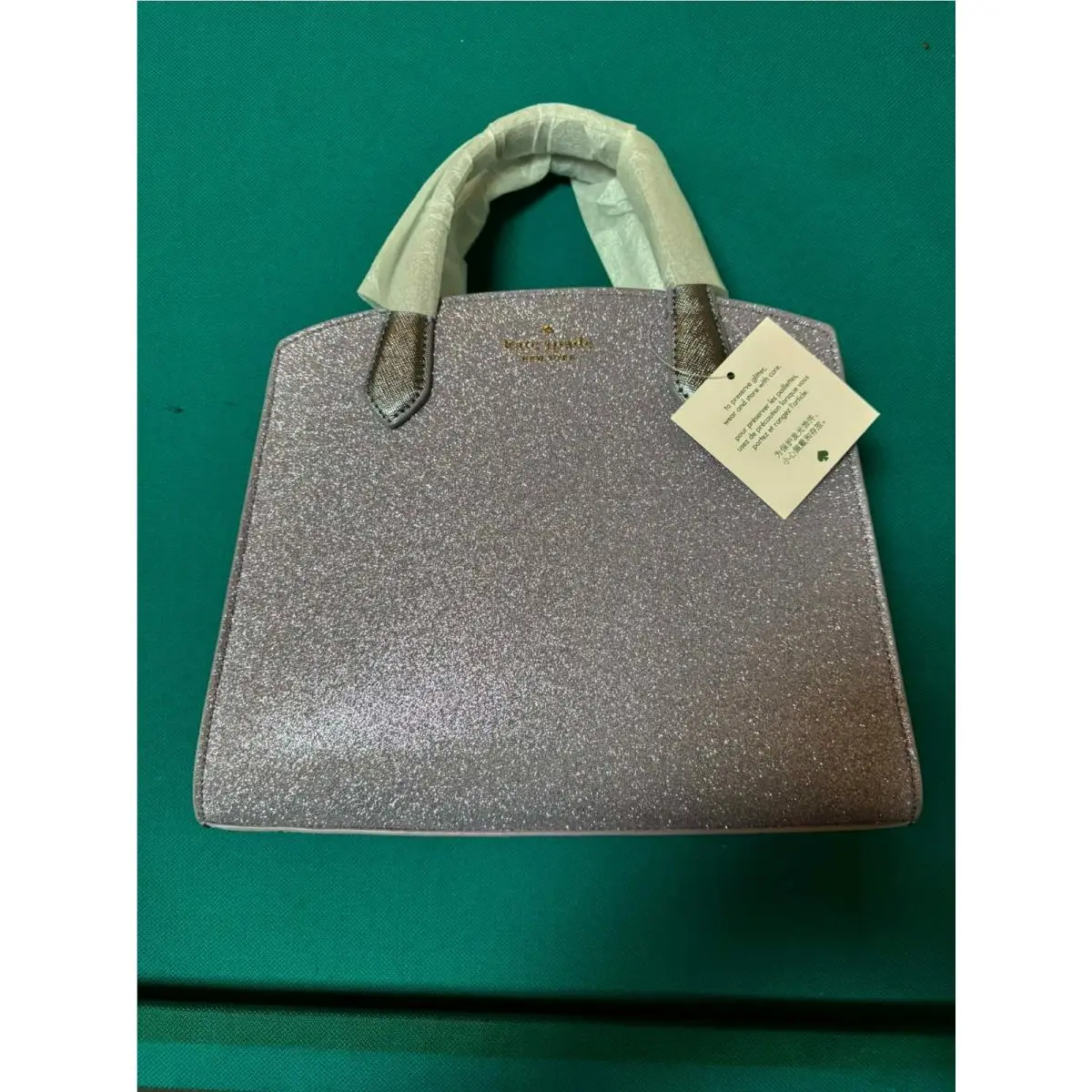 Kate Spade New York Purple Glitter Satchel Top Handle Bag with Detachable Strap
