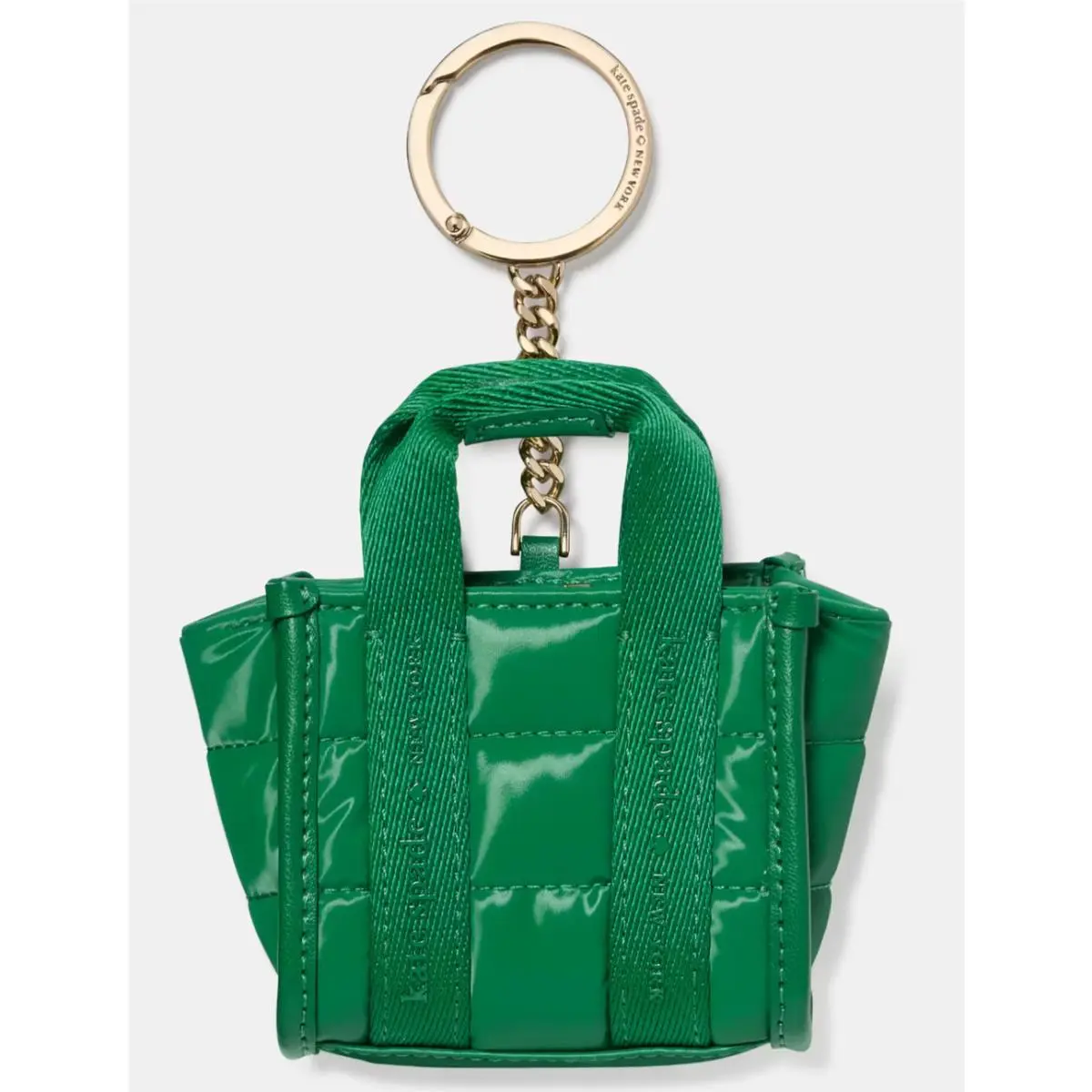 Kate Spade Puffy Kip Green Nylon 3D Bag Charm KM628 Retail Gold Key Fob