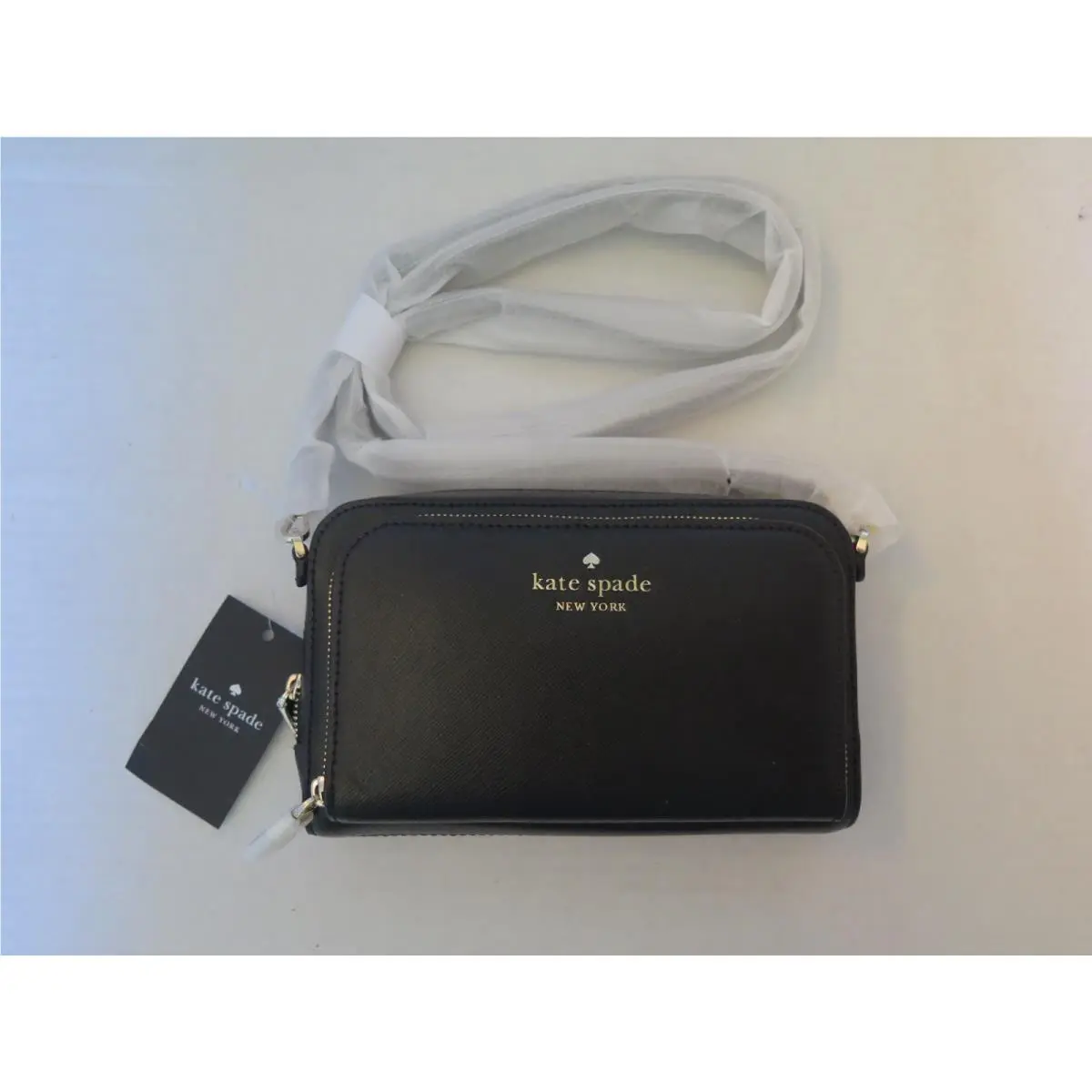 Kate Spade Staci Dual Zip Around Crossbody Bag - Black Saffiano Leather - New