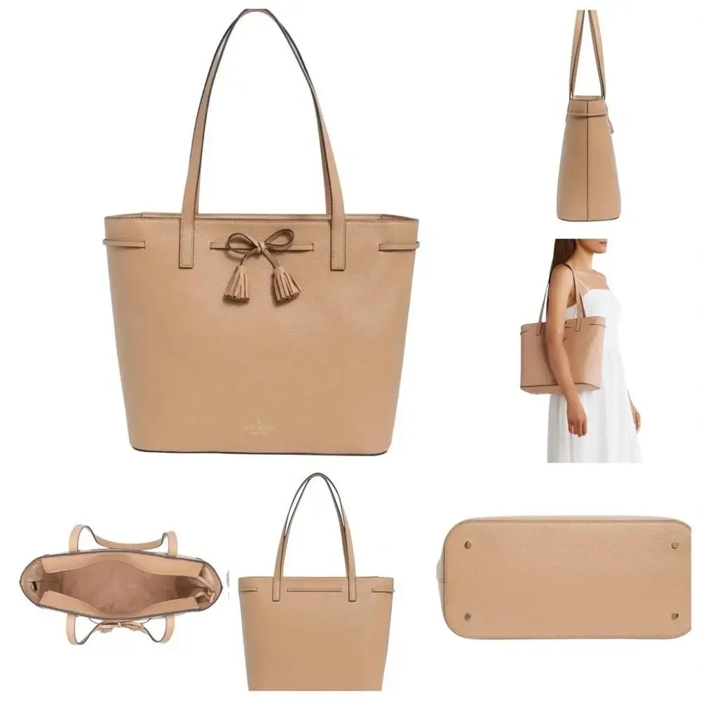 Kate Spade Hayes Medium Top Zip Tote Bag with Tassels Rose Smoke Pebble Leather