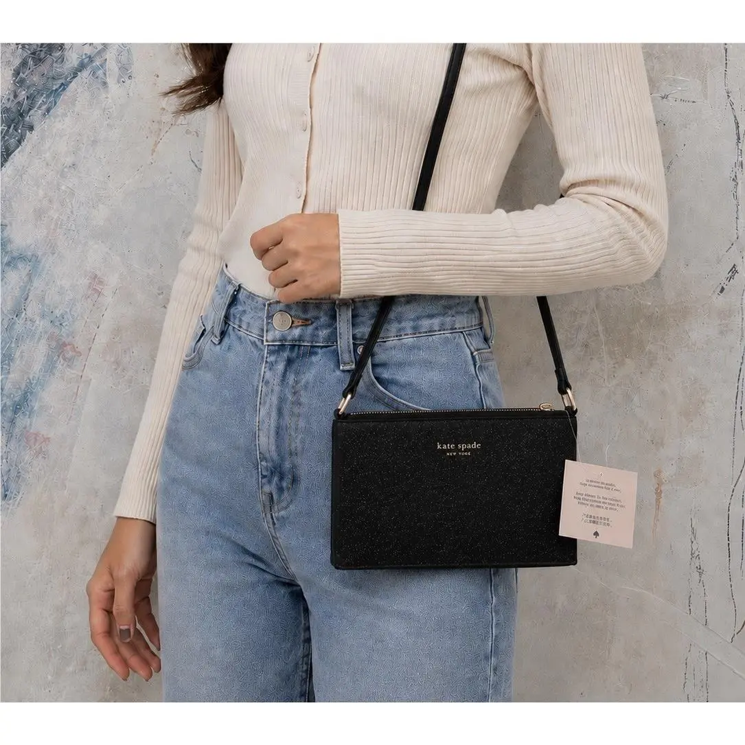 Kate Spade Black Joeley Small Silver Glitter Crossbody Bag Purse