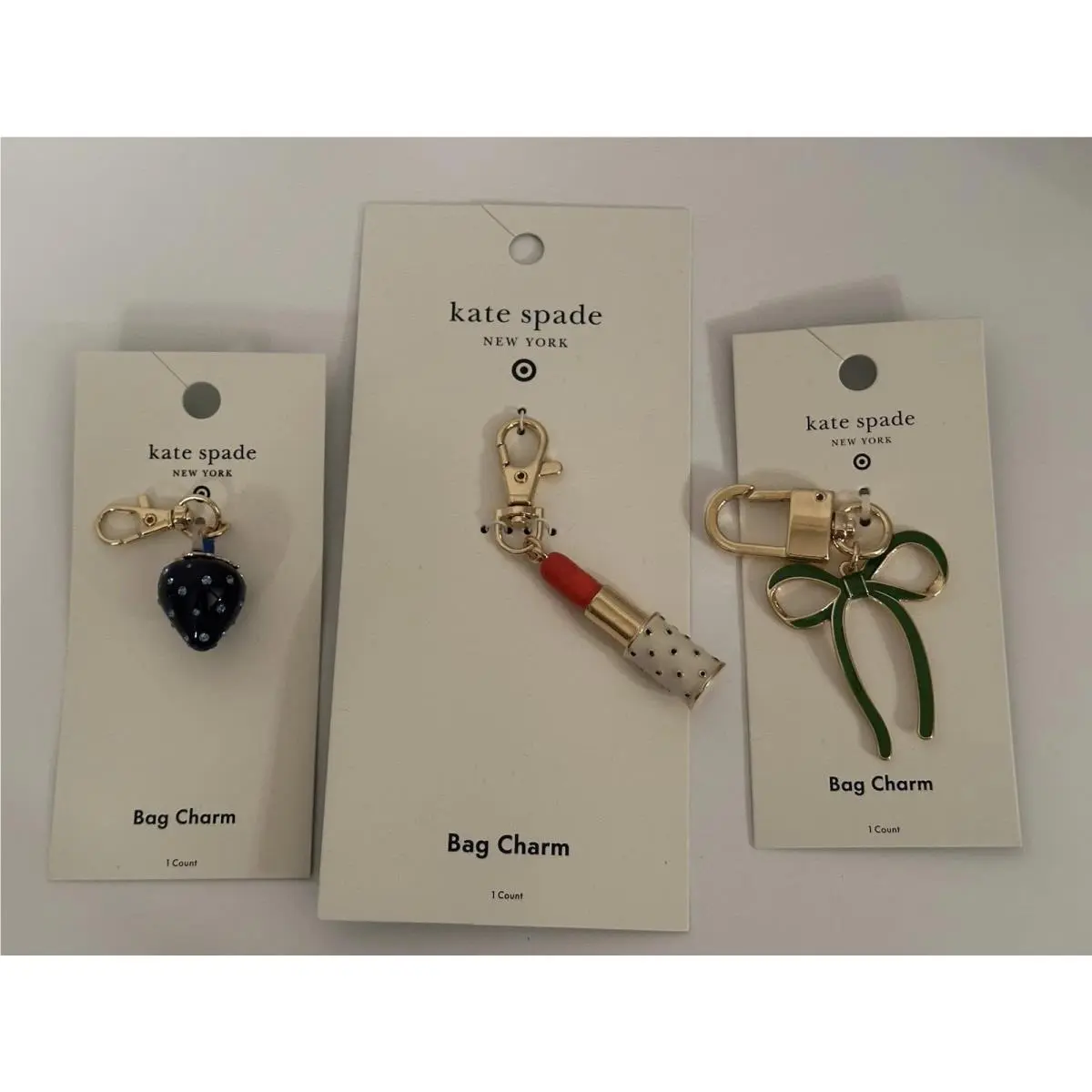 3 Kate Spade Nyxtarget Blue Strawberry Bow Lipstick Bag Charm Keycha