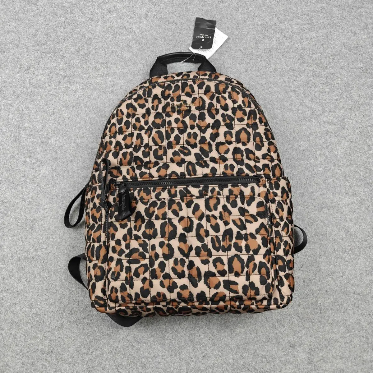Kate Spade Backpack Womens Medium Brown Leopard Print Nylon Quilted Zip Camden