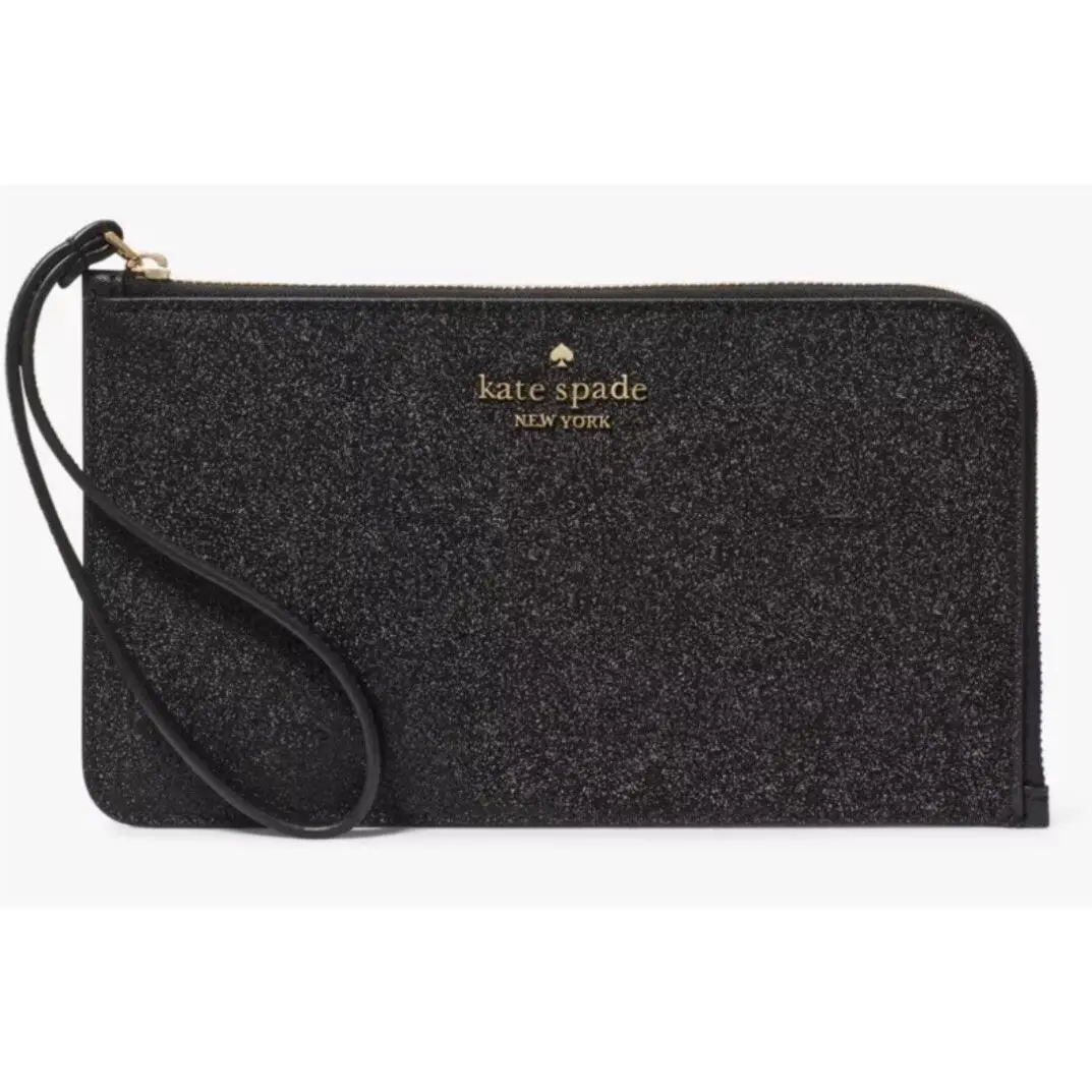 Kate Spade Lucy Glitter Medium L-zip Wristlet Black Retail
