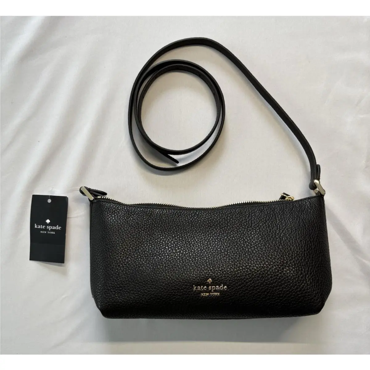 Kate Spade Zip Top Lenox Mini Crossbody Bag Pebbled Leather Black K0557