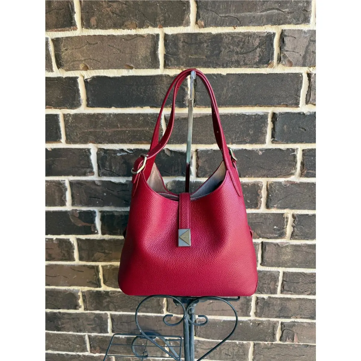 NY Deco Medium Crossbody Tote Jam Red Leather by Kate Spade
