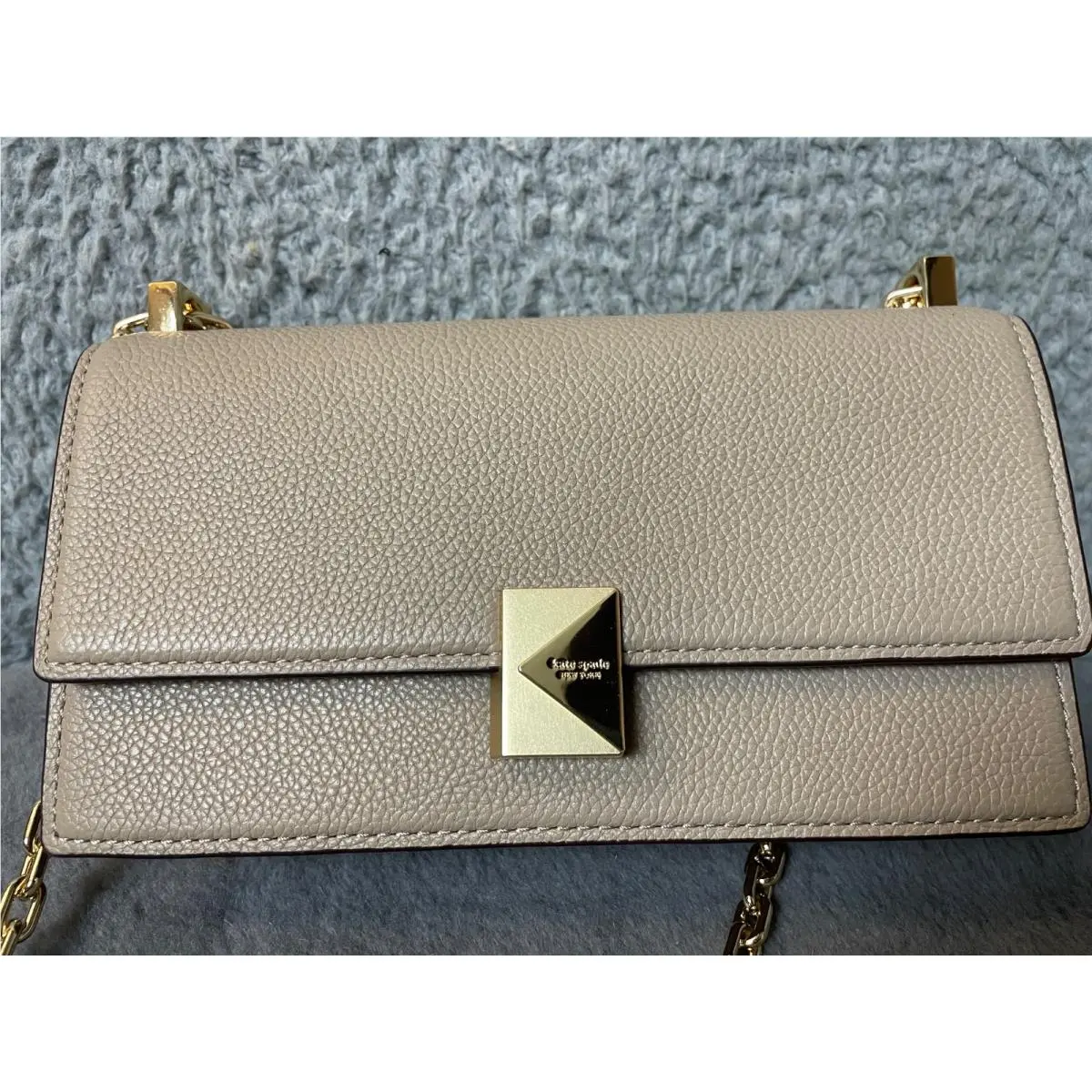 Kate Spade New York Deco Mini Flap Chain Crossbody Handbag Timeless Taupe Pebble