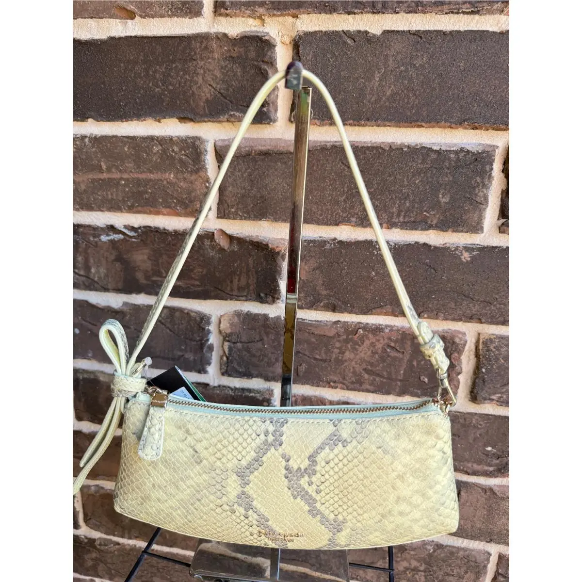 Kate Spade Loop Leather Slim Pochette Shoulder Bag Snake Emboss Pale Citro