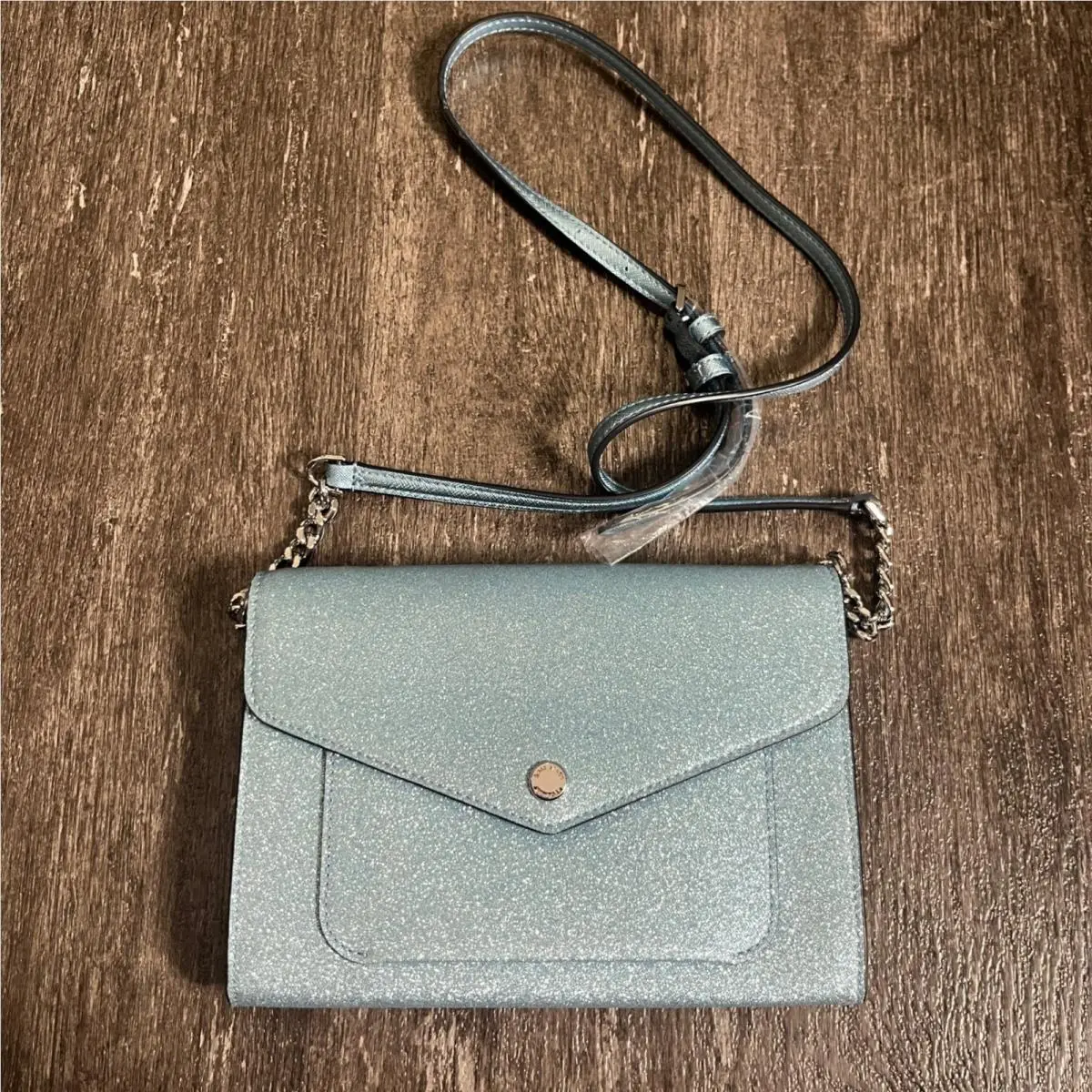 Kate Spade Flap Crossbody Glitter Fabric Frosty Sky Blue Purse
