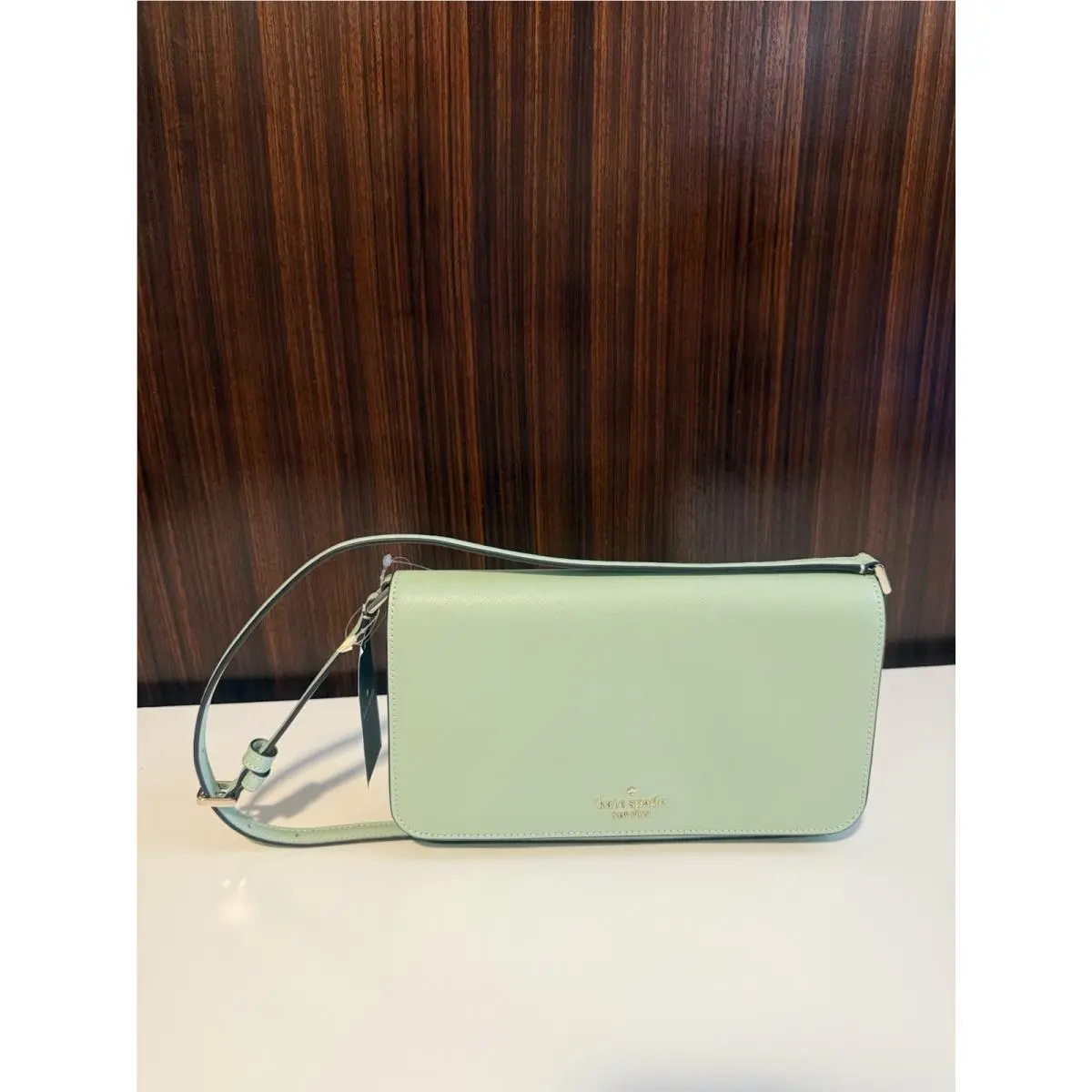 Kate Spade Serena Leather Chain Wallet Clutch Crossbody Pistachio