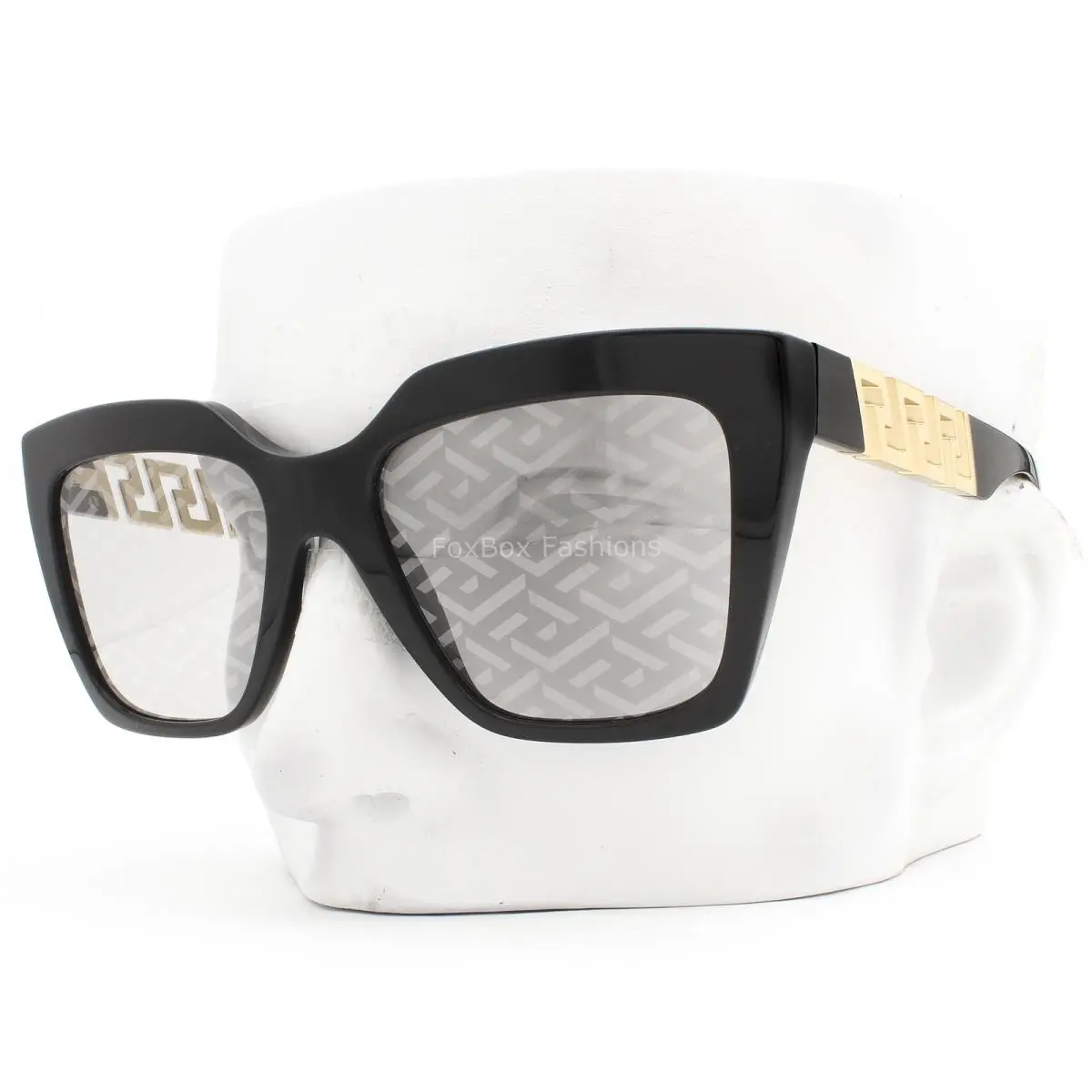 Sunglasses Shiny Black Greek Key Monogram Mirror VE4418 GB1/AL with Case by Versace