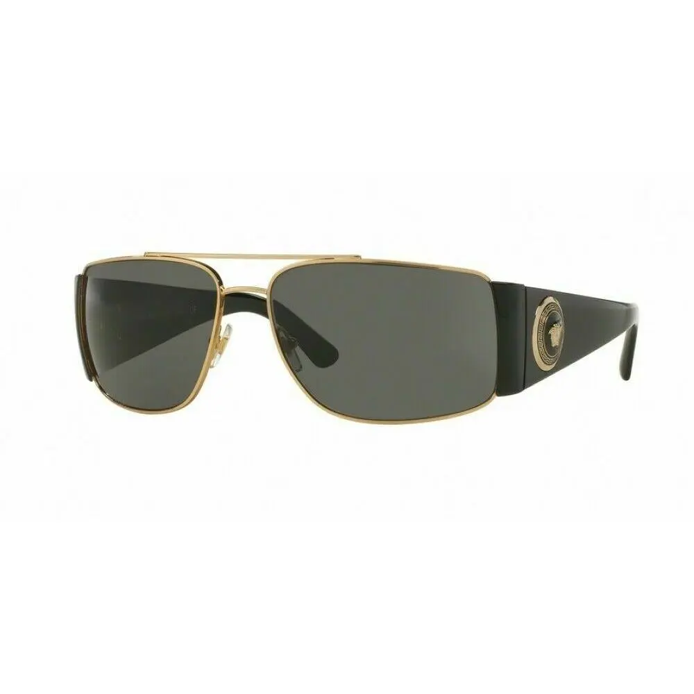 VE2163 1002/87 63mm Rectangle Sunglasses Gold-black / Grey Lens by Versace