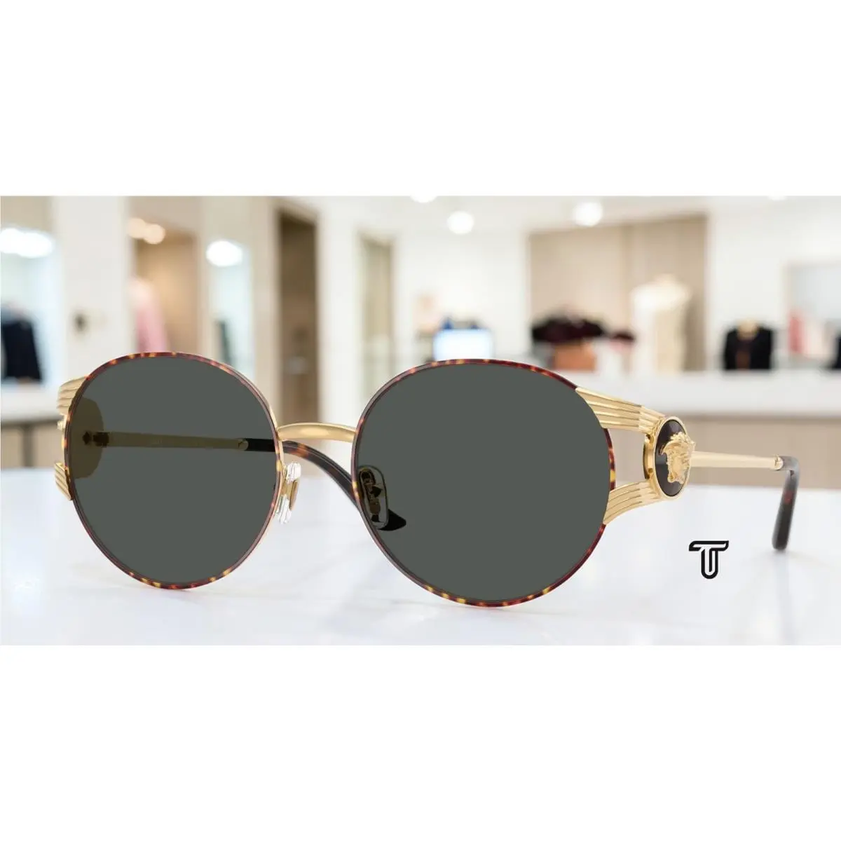 VE2303 152587 Gold  Havana Dark Grey 54 mm Women`s Sunglasses by Versace