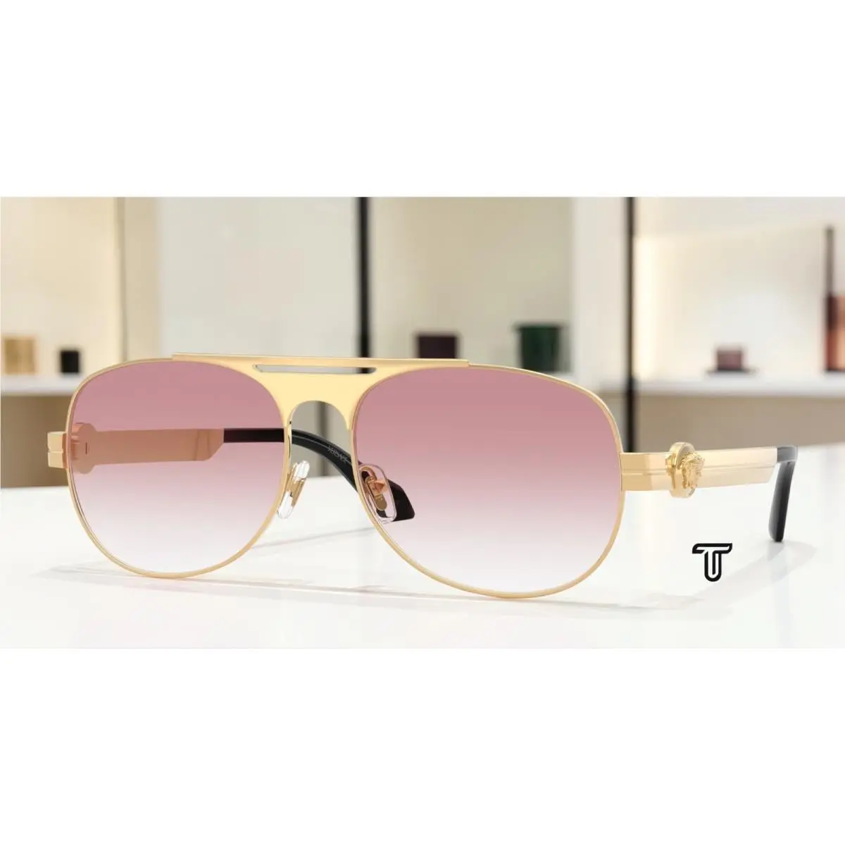 Versace VE2302 15233B Gold Versace Clear Gradient Pink 60 mm Men`s Sunglasses