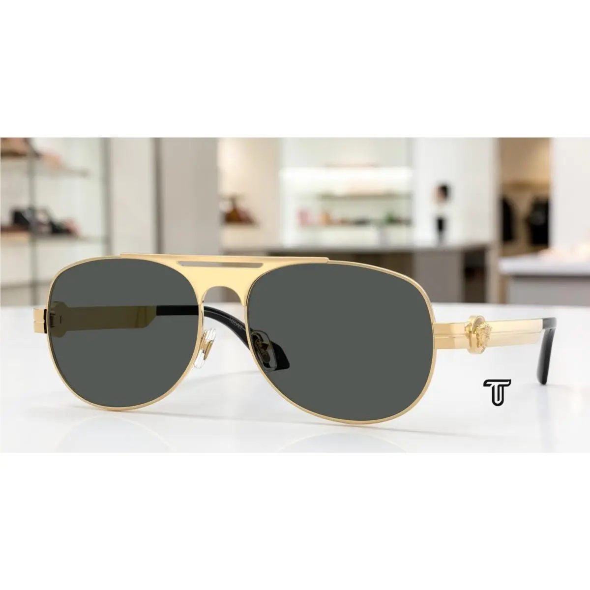 VE2302 152387 Gold  Dark Grey 60 mm Men`s Sunglasses by Versace