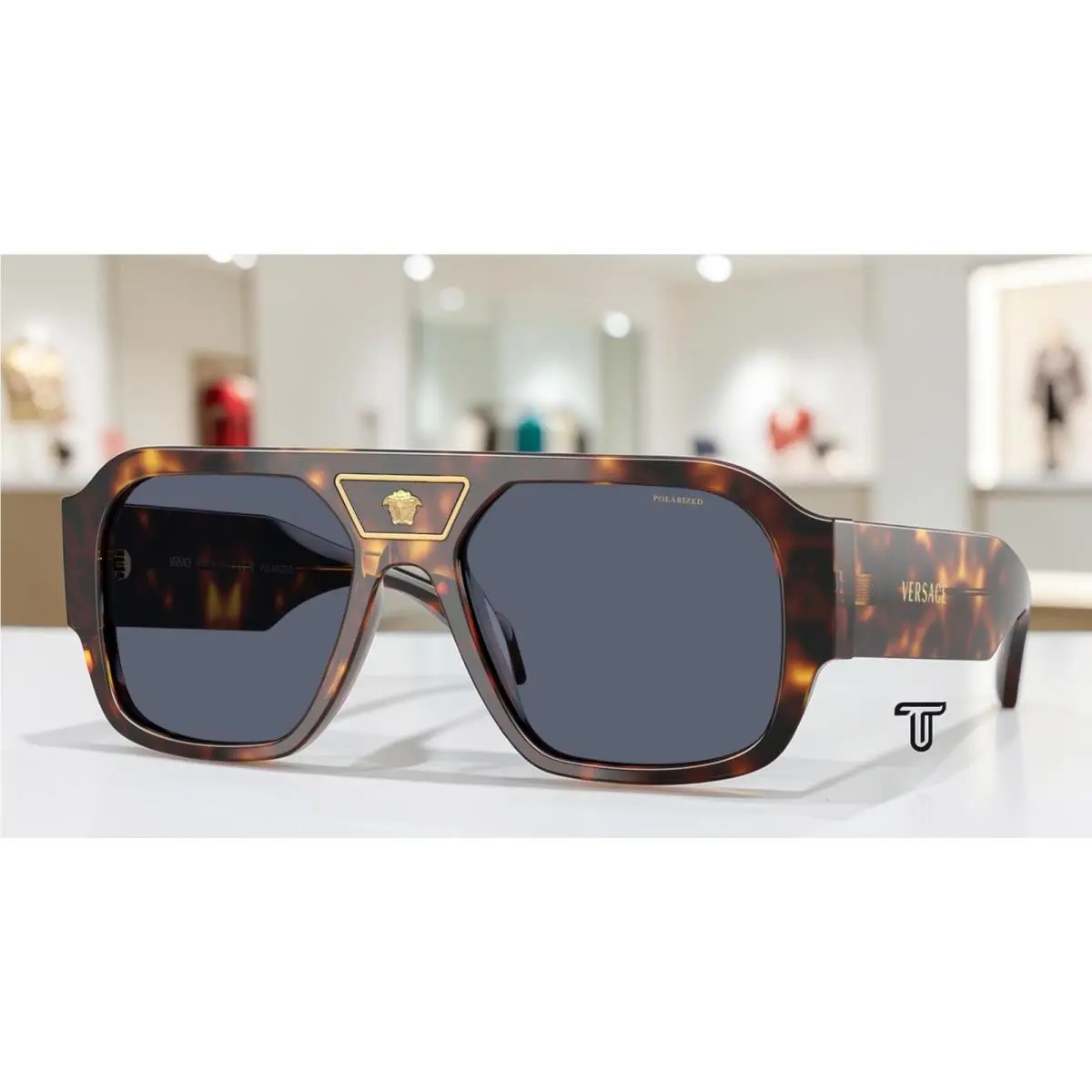 Versace VE4508U 55372V Havana Dark Blue Polarized 56 mm Men`s Sunglasses