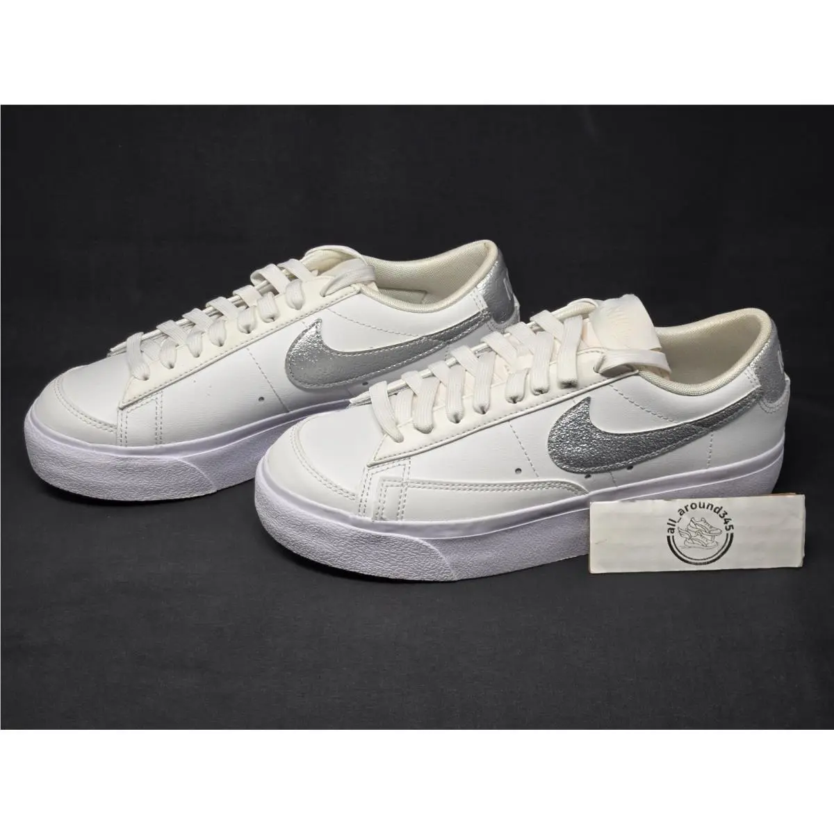 Nike Blazer Low Platform Ess Womens Size 7 White Silver Shoes DQ7571-101 Nby