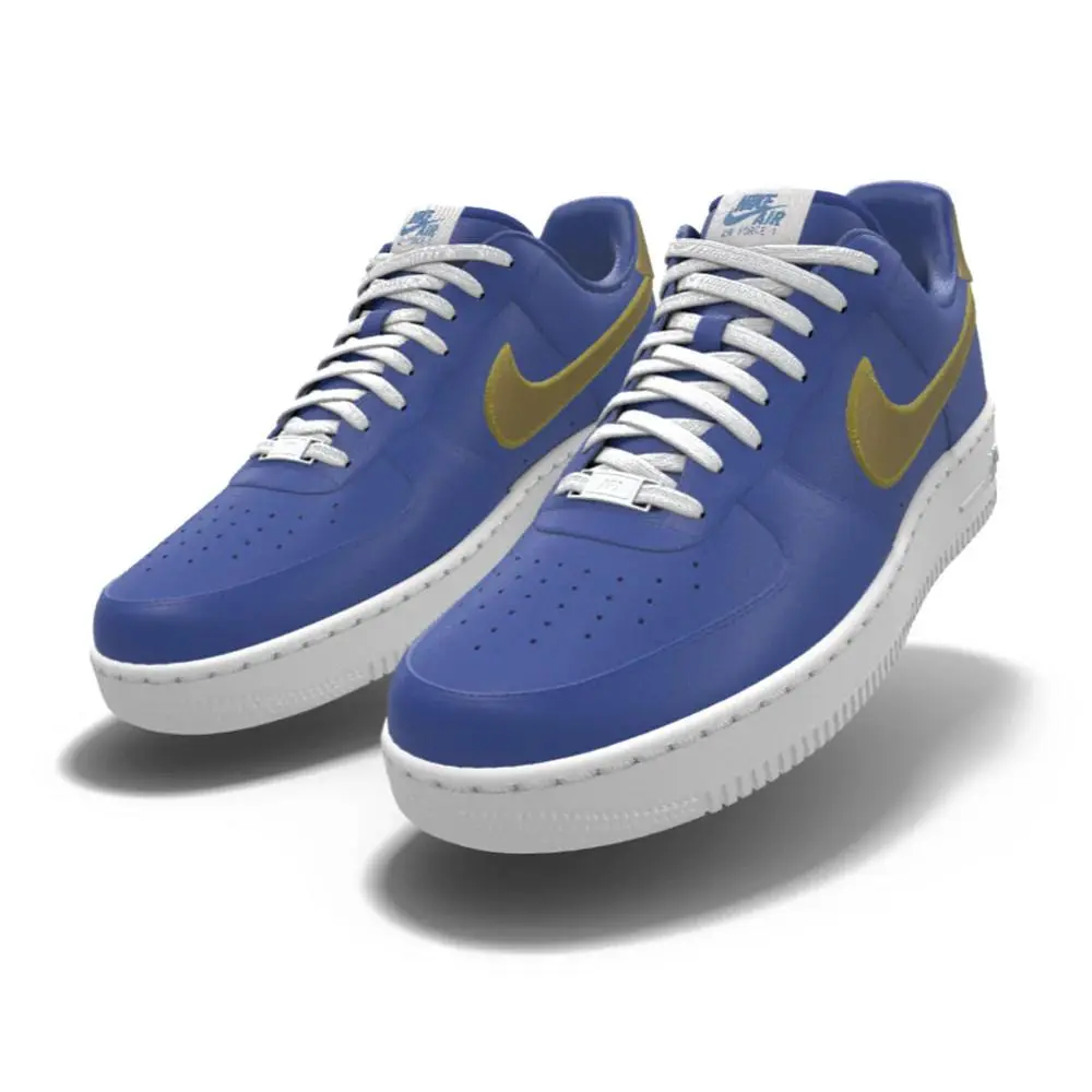195 Mens Nike Air Force 1 Low Blue Gold Custom Leather Shoes
