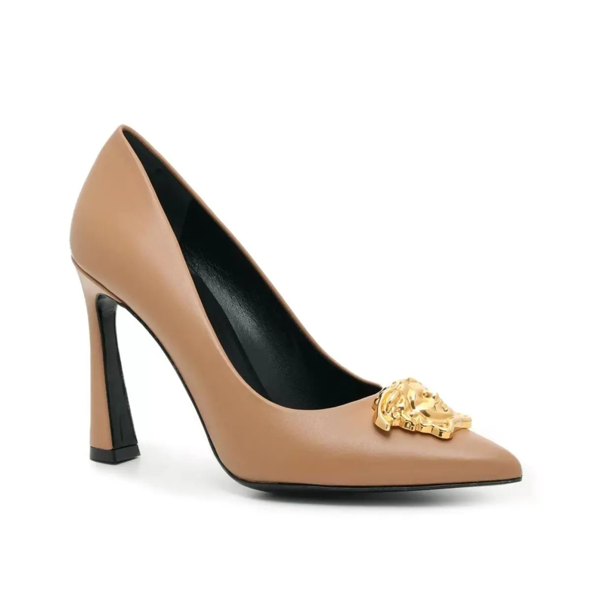 Brown Leather Medusa Logo Plaque High Heels Pump Shoes Sz 7 by Versace