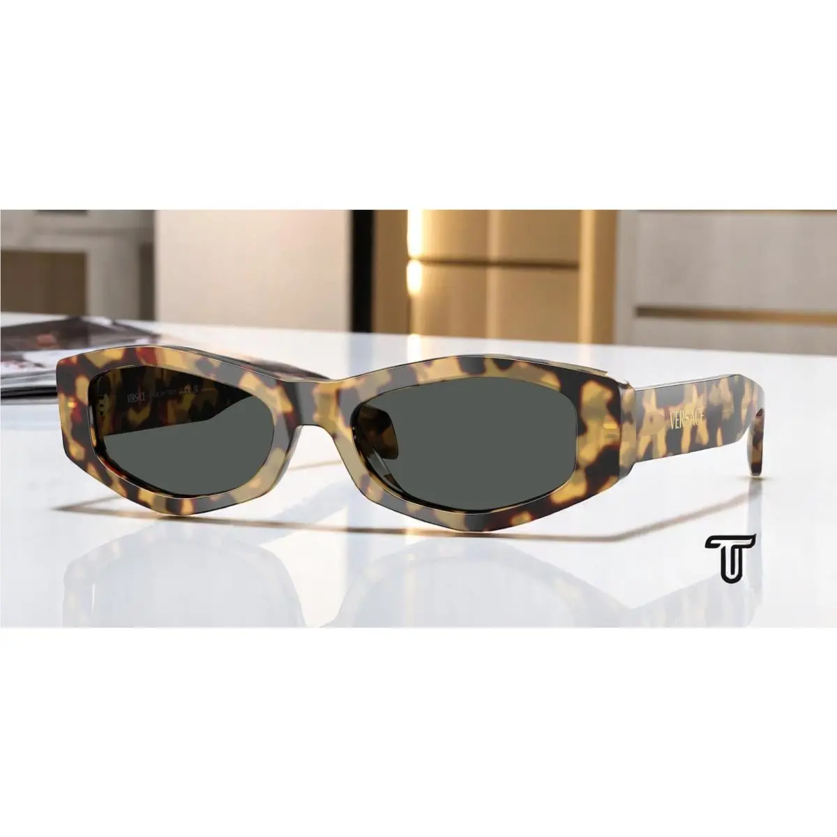 Versace VE4487 777 87 Brown Yellow Havana Dark Grey 54 mm Women`s Sunglasses
