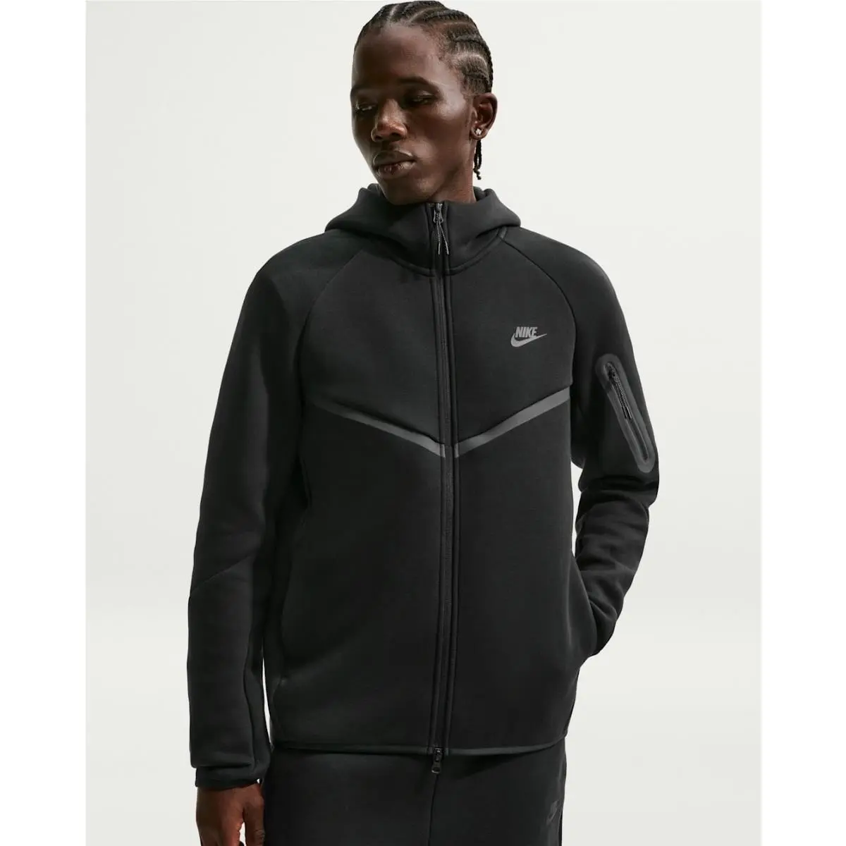Nike Tech Jacket Men`s Large Black Fleece Long Sleeve Full-zip Hooded Windrunner