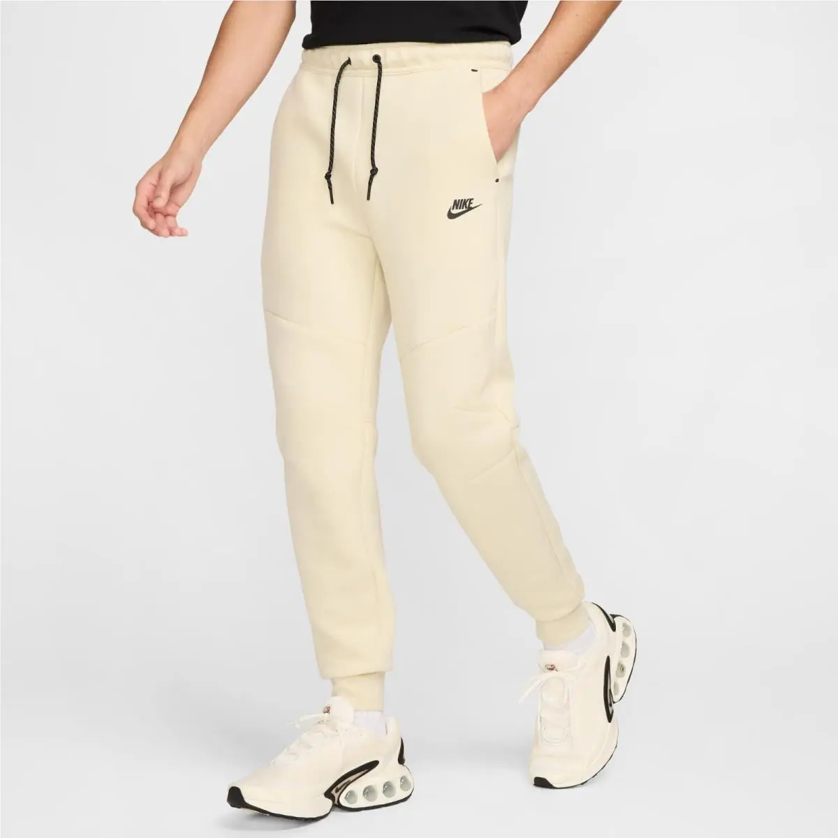 Tech Jogger Men`s Large Light Khaki Fleece Tapered Leg Drawstring JAX1643 by Nike