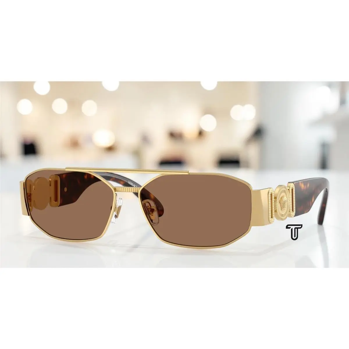 Versace 0VE2287 100273 Gold/dark Brown Soft Square Men`s Sunglasses
