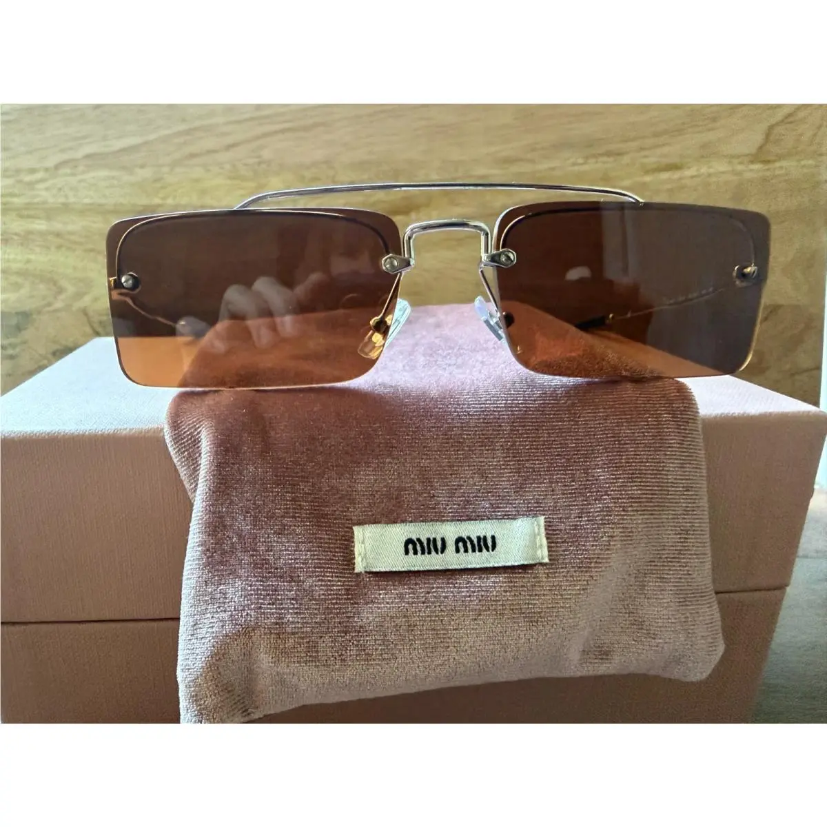 Miu Miu MU 59TS58 Sunglasses Cat Eye Silver Glitt Brown