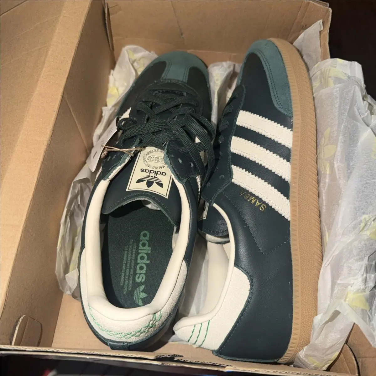 Adidas Samba OG Shadow Green Cream White Gold Metallic Mens Sneakers Sz 11.5