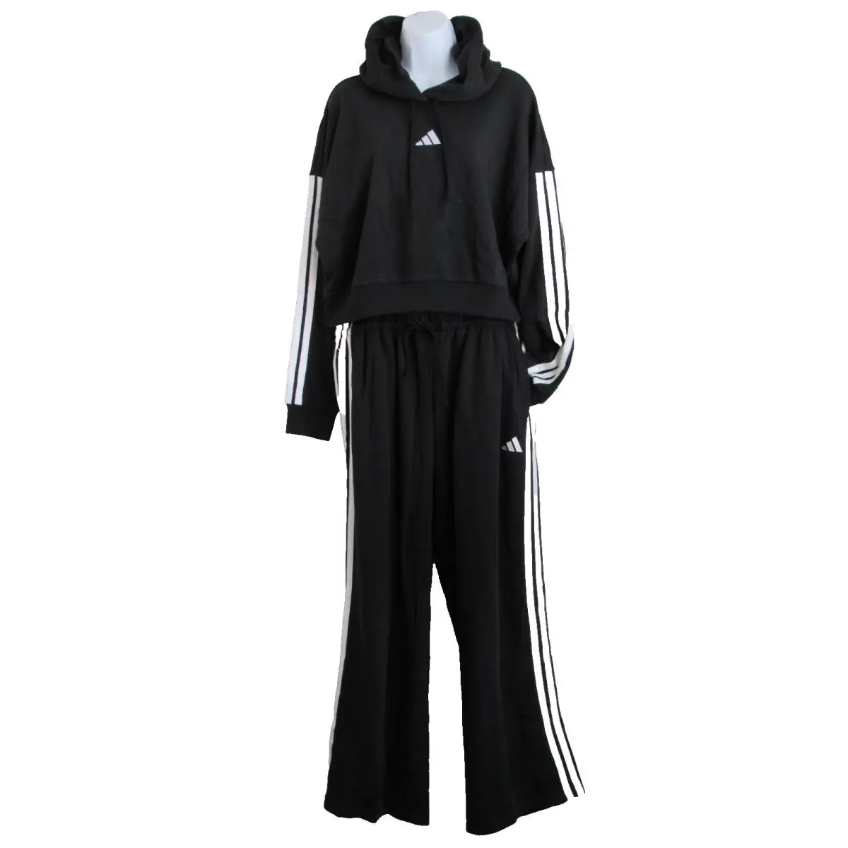 Essentials Set Women`s Size XL Black 3-Stripes Crop Hoodie Pants by Adidas