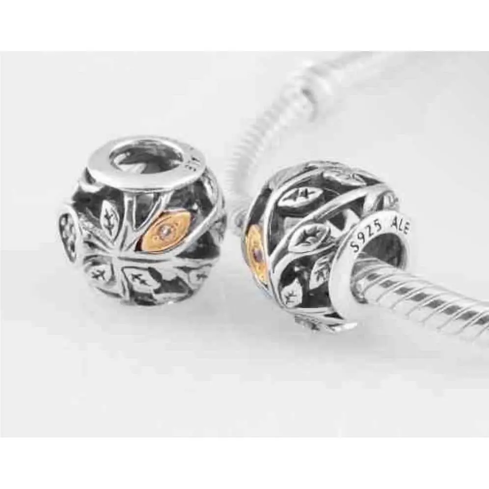 Family Tree Charm 791205CZ Sterling Silver 14k Gold Cubic Zirconia by Pandora