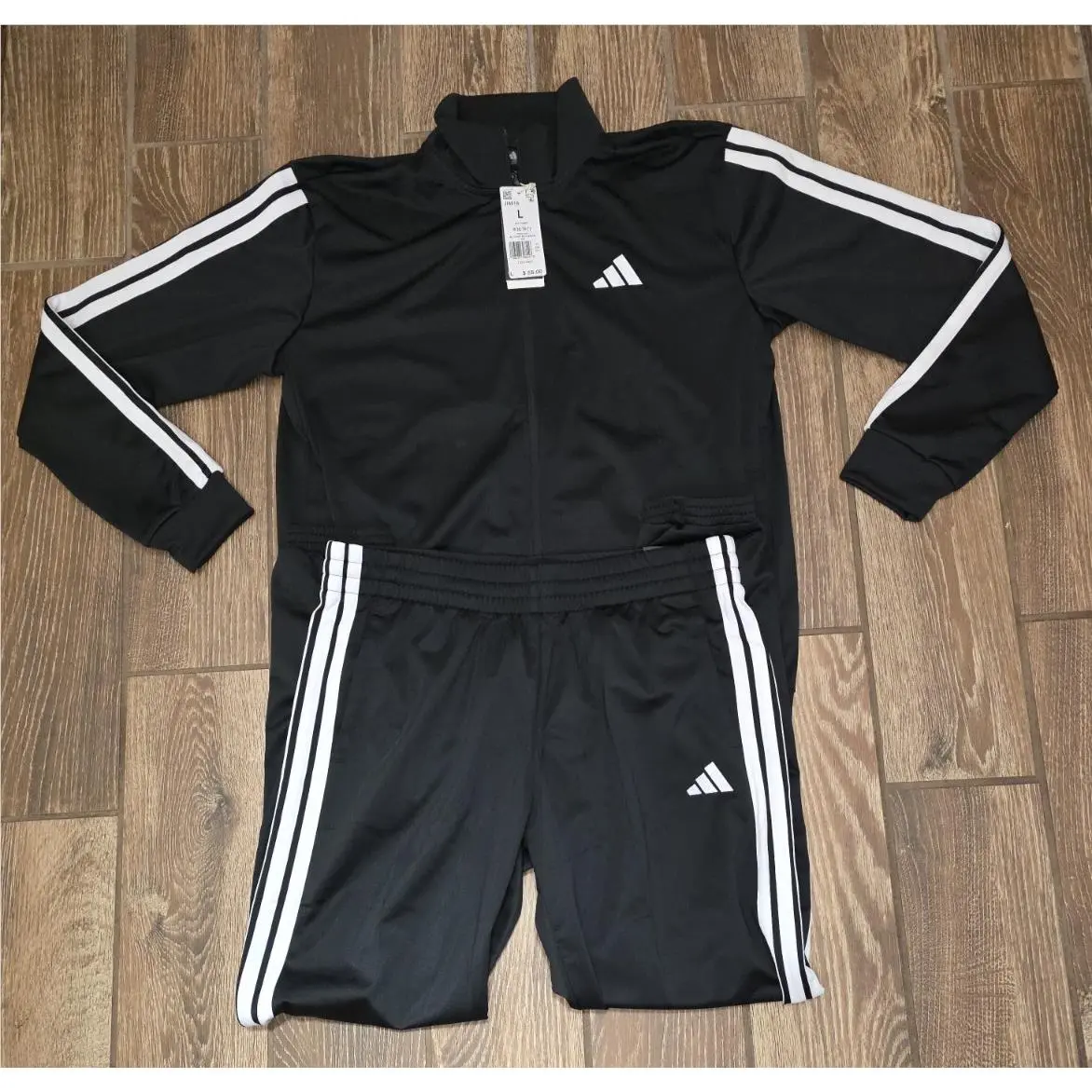 Adidas 3 Stripes Tricot Regular Fit Running Track Suit Jacket Pants Black L