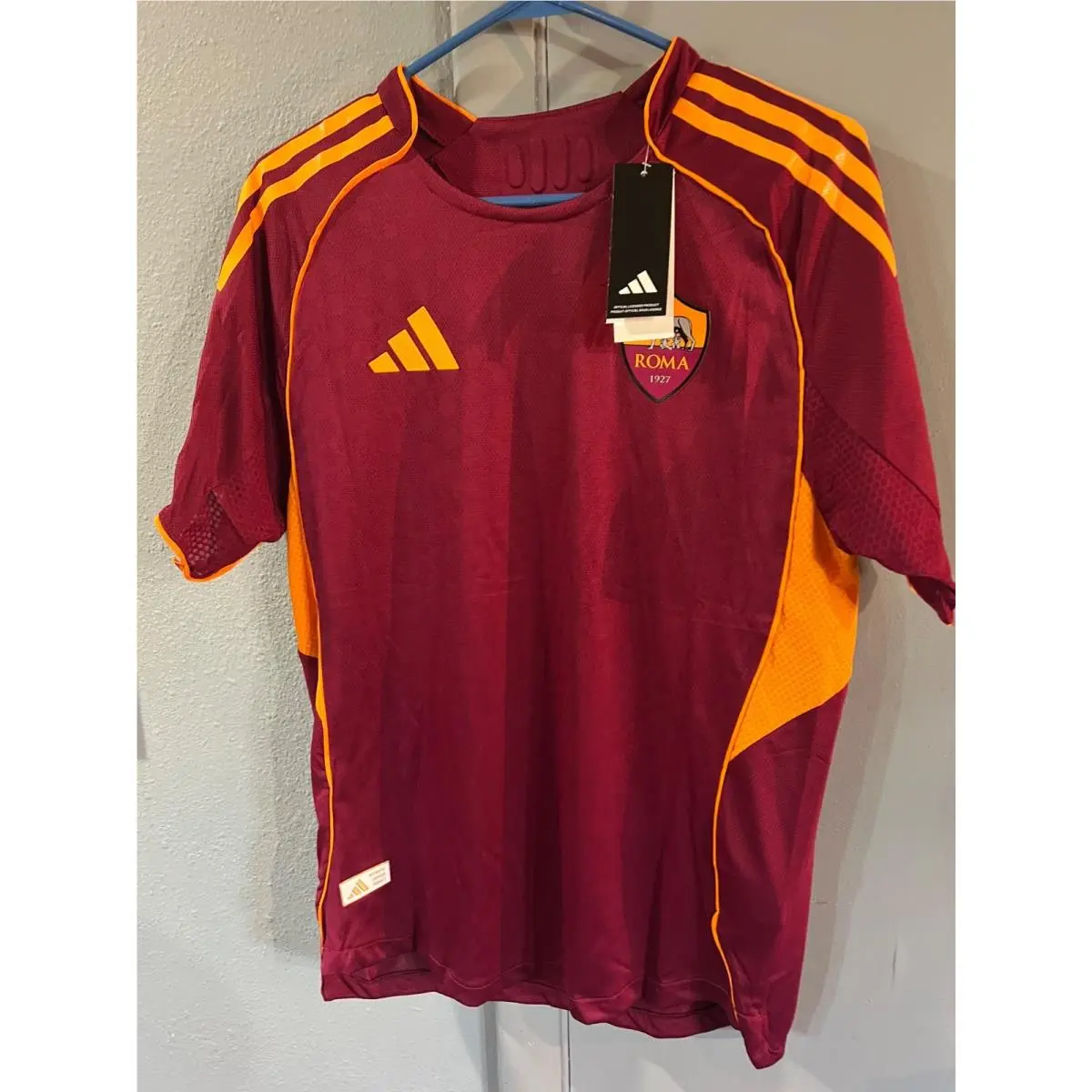 Adidas AS Roma Sebas 2023-24 Home Jersey Mens L Slim Fit Maroon Soccer Shirt