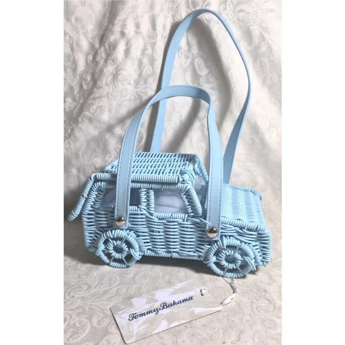 Tommy Bahama Wicker Jeep Suv Car Shoulder Purse Viral Baby Blue Hand Bag