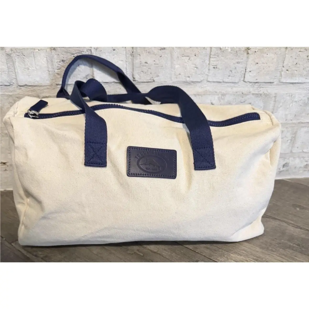 Tommy Bahama Men’s Duffle Travel Weekender Canvas Bag Blue Cream