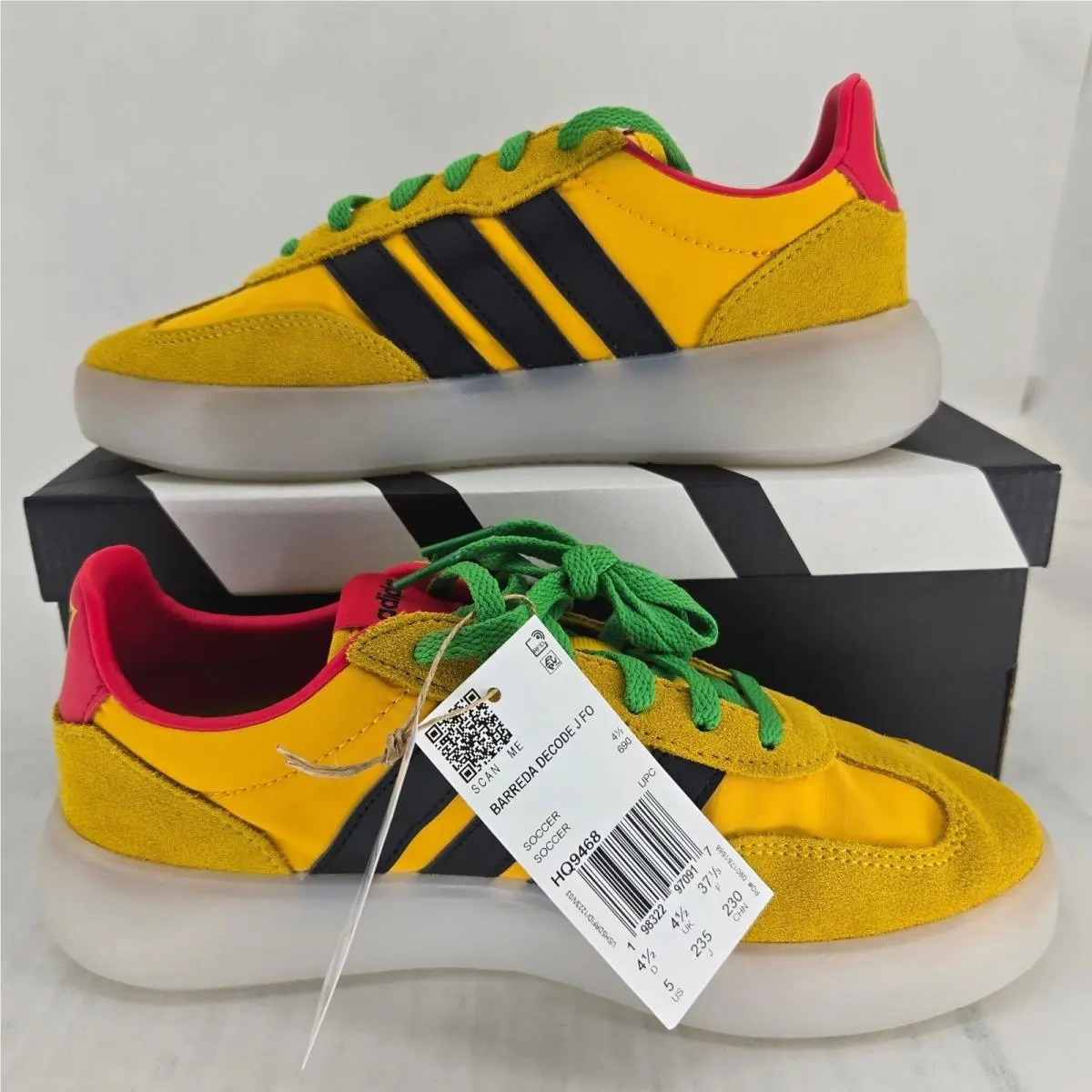 Barreda Decode J Jamaica Bob Marley Yellow Sneakers HQ9468 Men`s Size 5 by Adidas