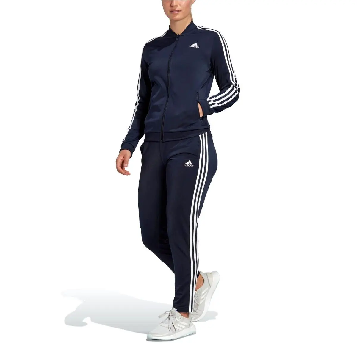 Essentials 3-Stripes Track Suit Zip Jacket Pants Women`s Size M Navy by Adidas