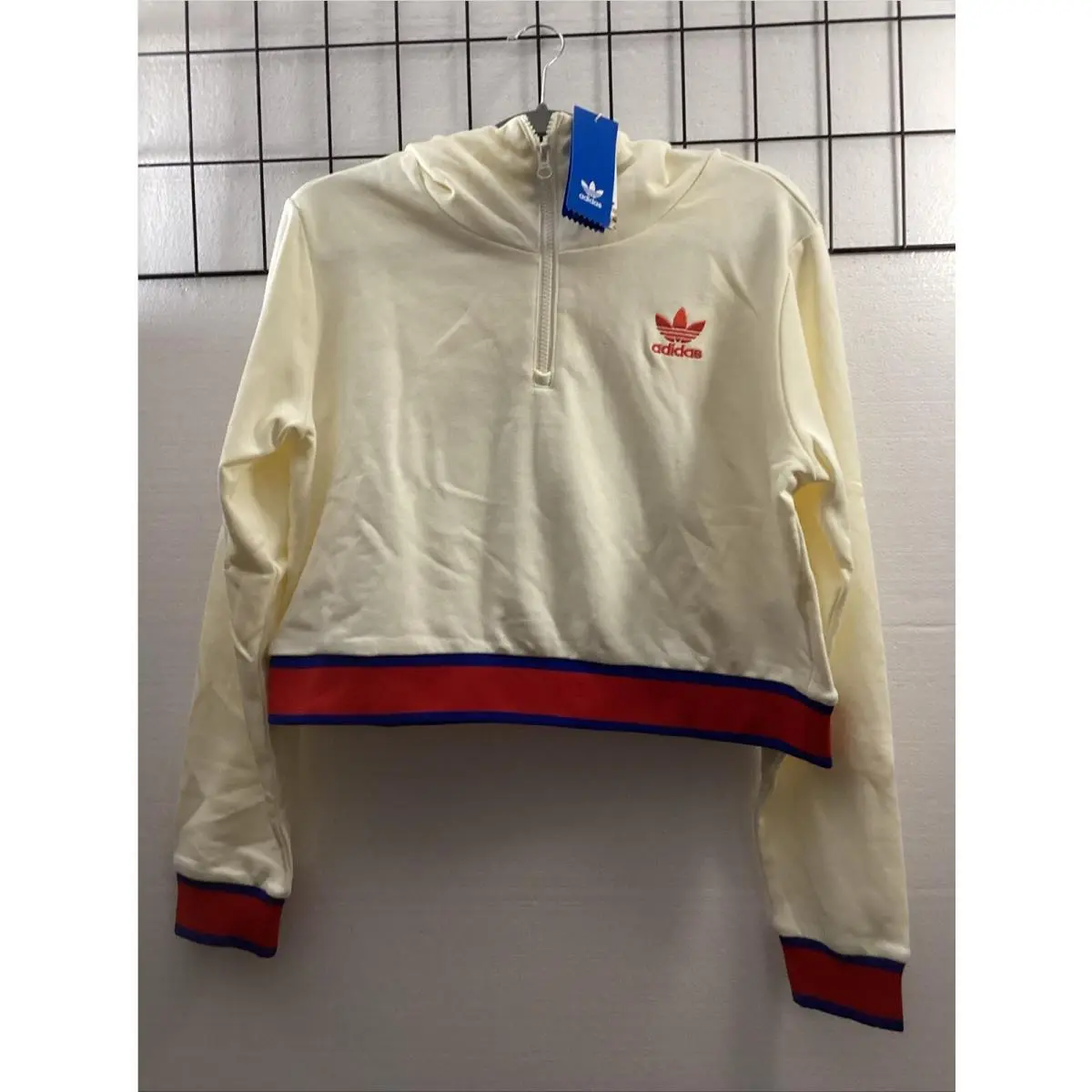 Adidas Hoodie Womens Medium White Embroidered Crop Pullover Sweater Sku 56900